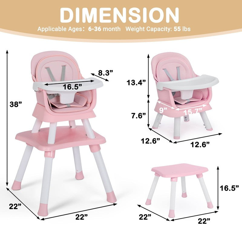 8 in 1 Baby High Chair, Toddler Dining Booster Seat for Eating, Pink White9