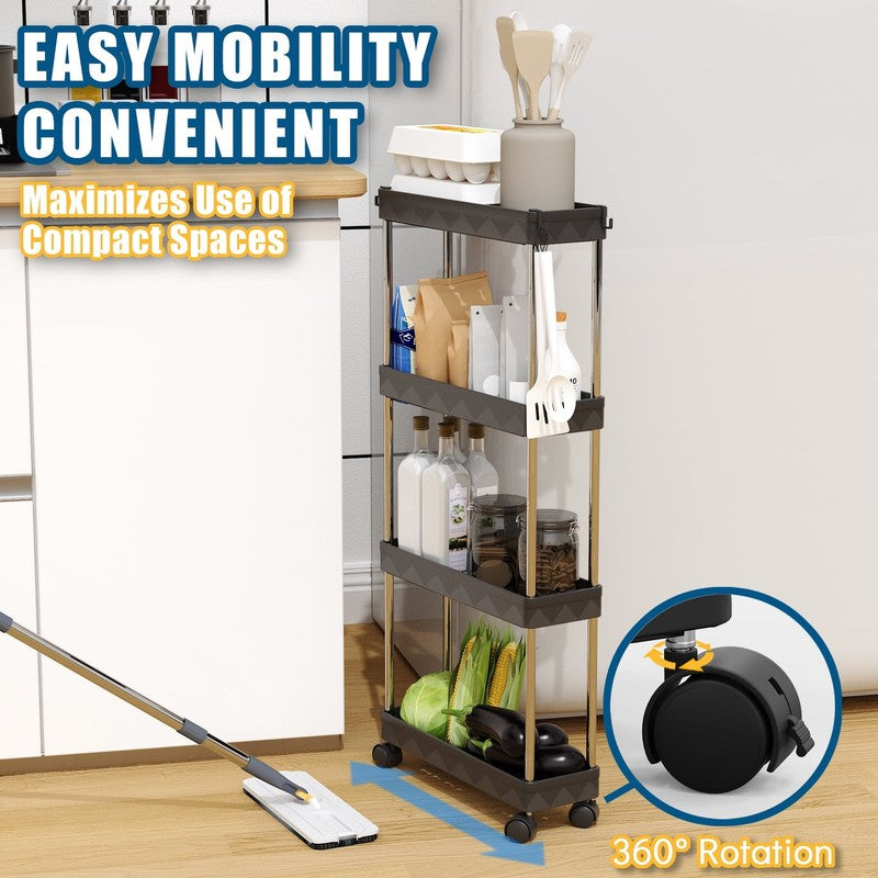 4 Tier Slim Rolling Storage Cart Black, Bathroom Kitchen Laundry Organizer2