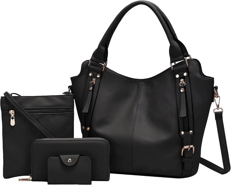 Women Large PU Leather Shoulder Tote Hobo Crossbody Bag Wallet Set 4PCS8