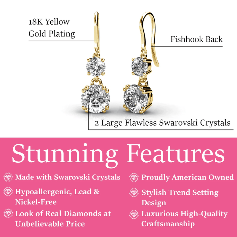 Kadence Dangle Earrings 18K Yellow Gold Plated w/ Crystals Gift for Women1