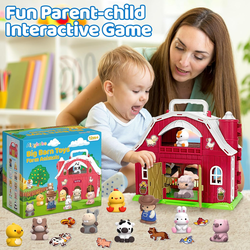 Farm Animals Big Barn Playset w/ Figures DIY Stickers Montessori Toy 12 18mo5
