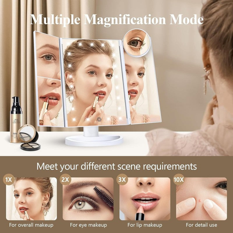 Makeup Mirror Vanity with Lights, 2X 3X 10X Magnification, Touch Control, Trifol0