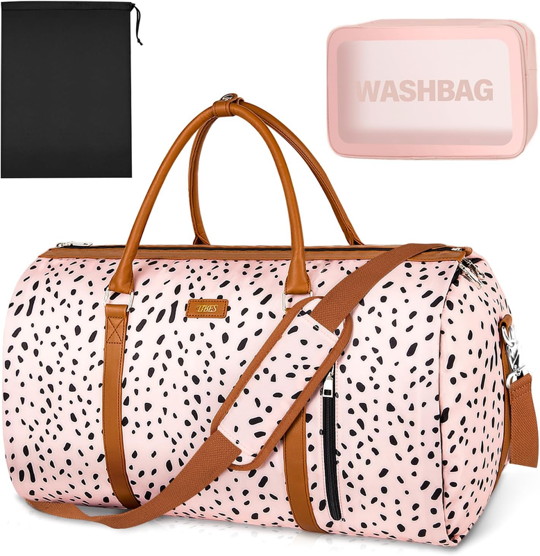 2in1 Garment Duffle Bag Pink Leopard w/ Toiletry Hanging Suit Travel Carry0