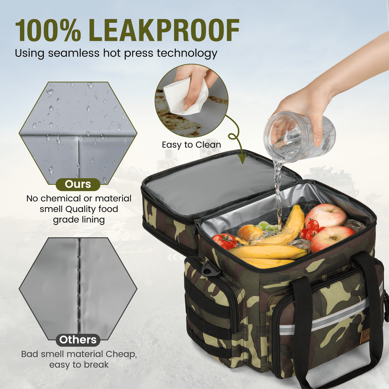 24L Insulated Lunch Bag Expandable Double Deck Cooler Tote Work Green Camo4