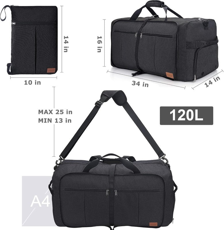 120L Foldable Waterproof Travel Duffel Bag w/ Shoe Compartment7