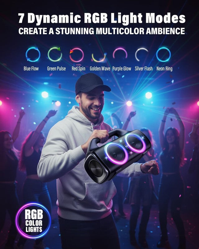 80W Bluetooth Speaker, IP67 Waterproof, Deep Bass, Lights, Stereo, Portable3