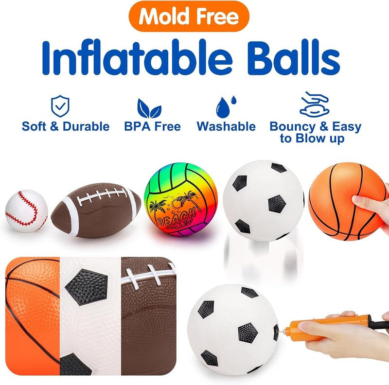 5 Pack Toddler Sports Balls Set Football Soccer Basketball Baseball w/ Bag1