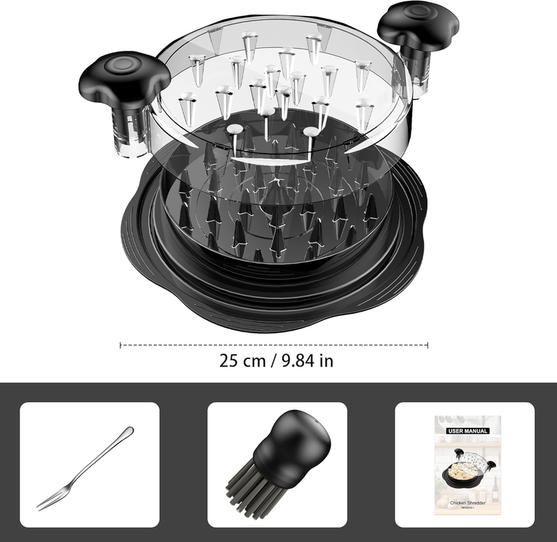 Chicken Shredder Tool Large Twist Meat Shredder BPA Free w/ Brush Fork6