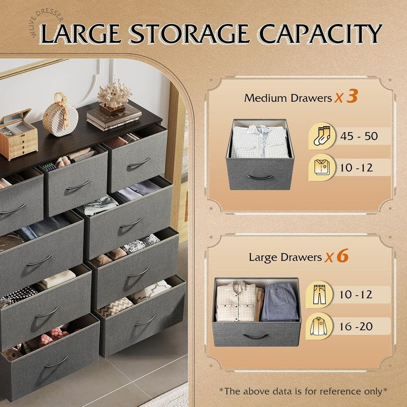 9 Drawer Dresser, Fabric Storage Tower for Bedroom, Hallway, Entryway, Closet, T3