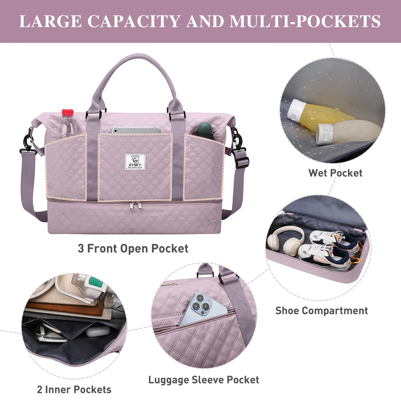 Travel Duffle Bag Weekender Bags for Women with Shoe Compartment Carry on Overni5