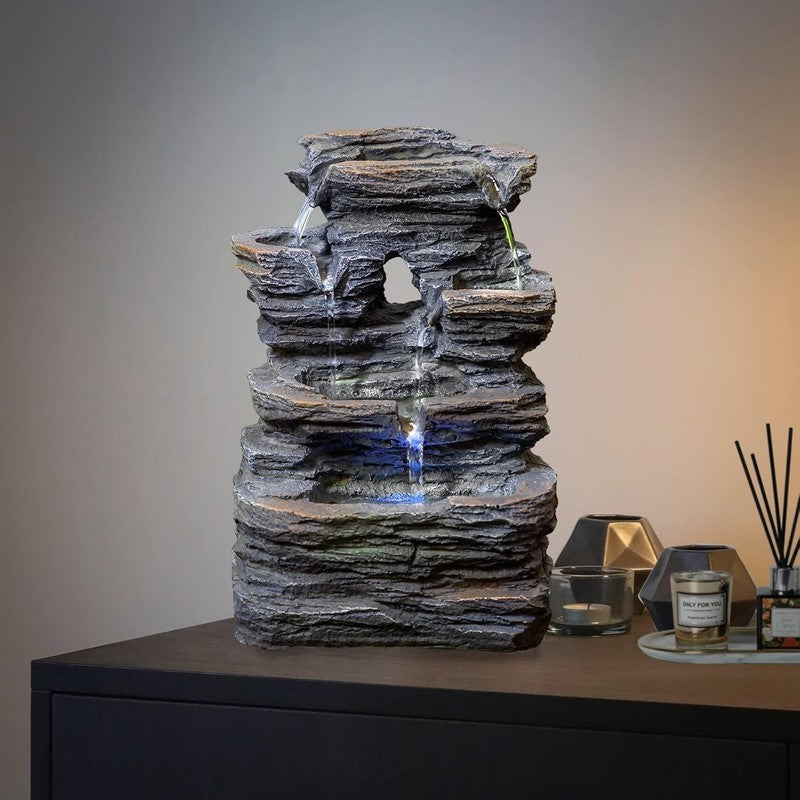 5-Tier Cascading Tabletop Fountain LED Indoor Waterfall Dark Gray Decor5