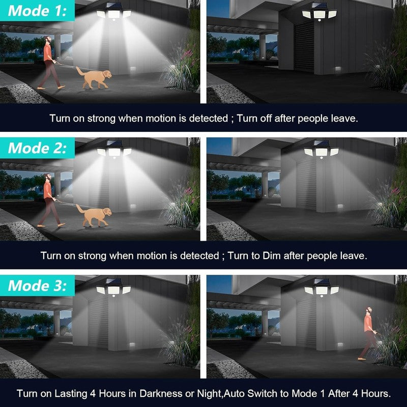 2500LM Solar Outdoor Lights with Remote, 3 Head Motion Sensor, 2 Packs4