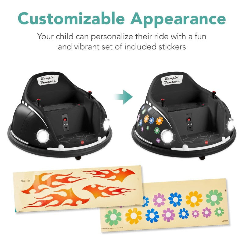 Black 6V Kids Ride On Bumper Car Remote 360 Spin Harness Lights2
