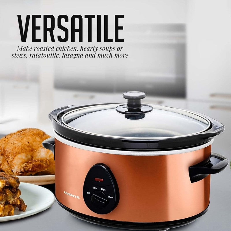 3.7Qt Electric Slow Cooker Stainless Steel Non-Stick Dishwasher Safe Copper3