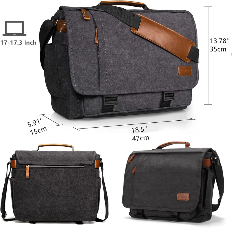 Men's Messenger Bag 17 17.3" Laptop Water Resistant Canvas Shoulder Bag Grey3