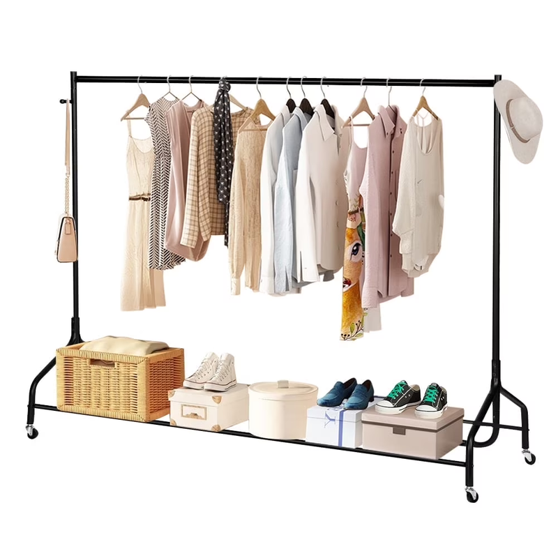 6Ft Heavy Duty Clothes Rack with 4 Wheels Rolling Garment Organizer Black0