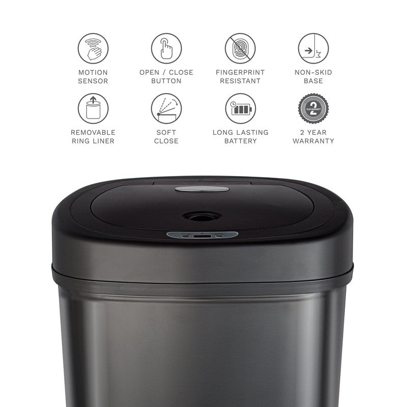 Motion Sensor Oval Trash Can 13.2 Gal Matte Black Stainless Steel4