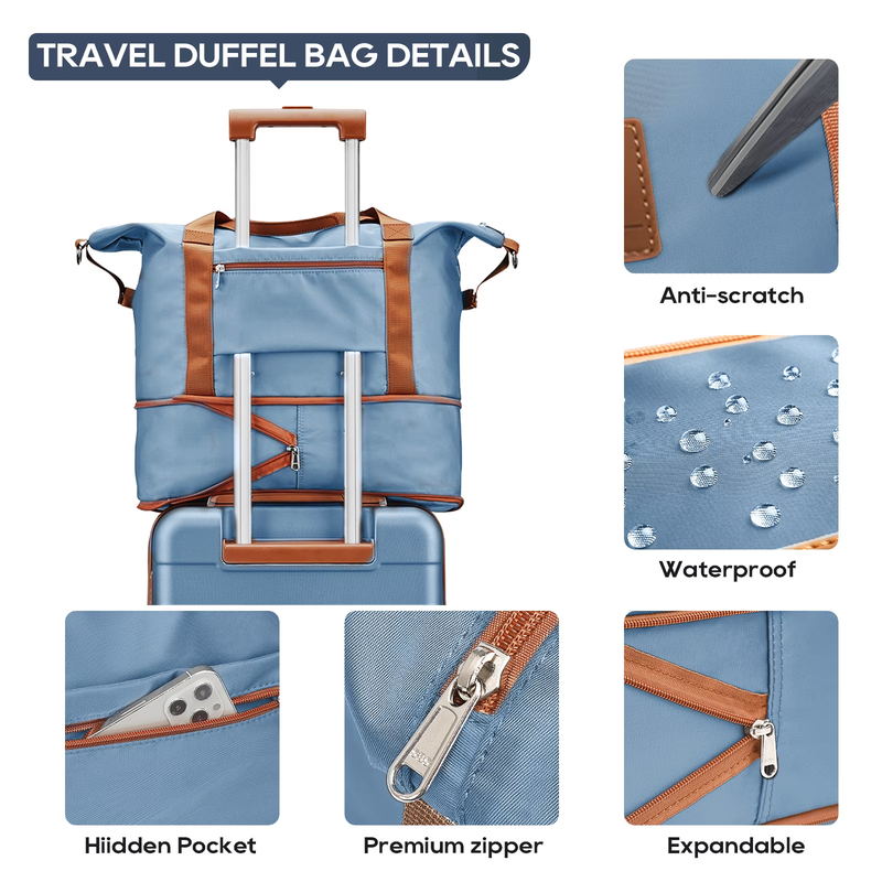 Travel Duffel Bag Set Waterproof Carry On Weekender w/ Toiletry Bag4