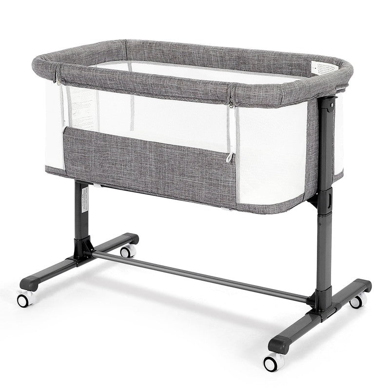 Baby Bassinet with Wheels Grey Height Adjustable Bedside Sleeper for Newborns1