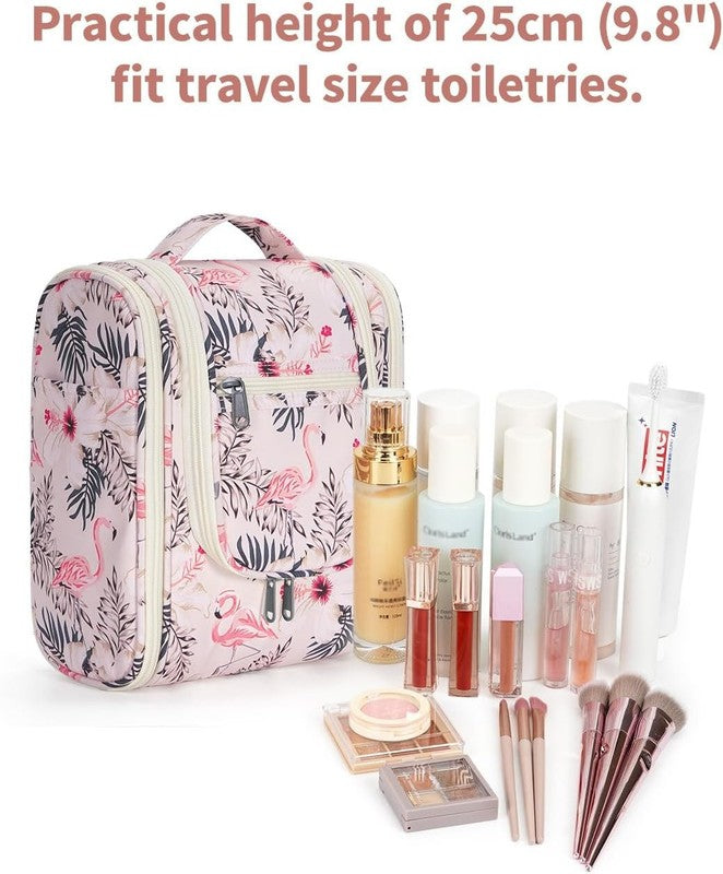 Small Hanging Toiletry Bag Travel Makeup Organizer Medium Beige Bird3
