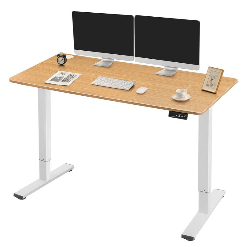 48"×24" Electric Height Adjustable Standing Desk T Shaped Metal White/Wood2