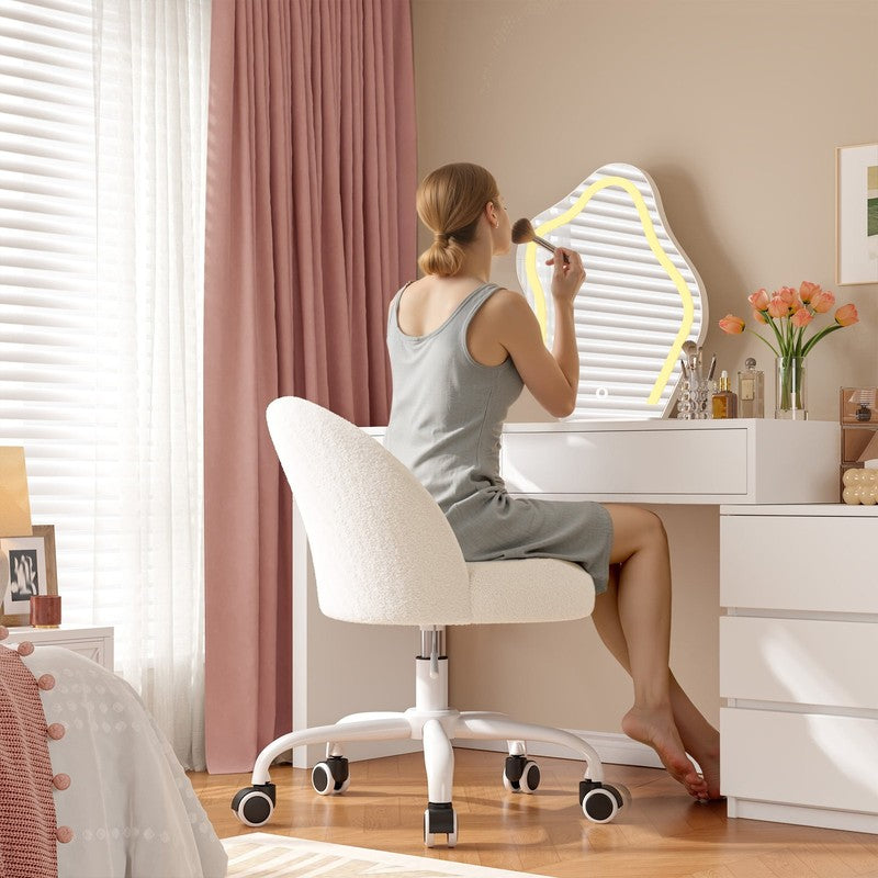 Vanity Chair Height Adjustable Desk Chair with Wheels, Armless Office Chair with1