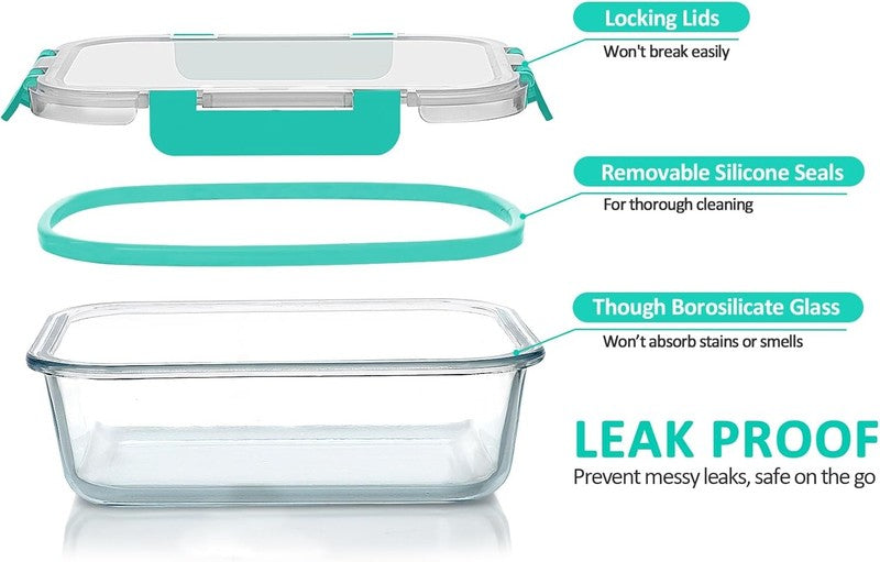 8 Pack 30oz Glass Meal Prep Containers Airtight Lids Green2