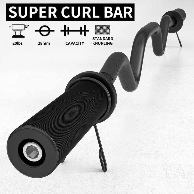 48" EZ Curl Barbell   Chrome Weightlifting Bar, 440lb Capacity, Black Finish1