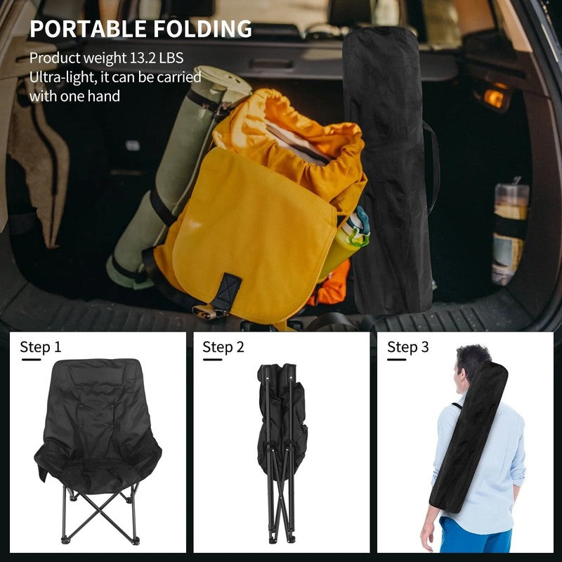 Camping Chair, Oversized Comfort Padded Folding with Cup Holder, for Outdoor Cam2