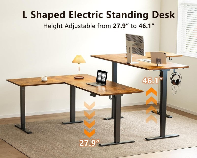 63” Reversible L-Shaped Electric Standing Desk Height Adjustable Rustic Brown3