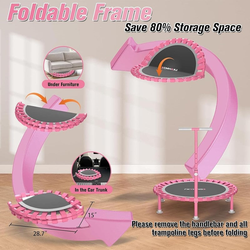 Foldable 40" Mini Trampoline for Kids & Adults - 450Lbs Capacity, Adjustable Bar5