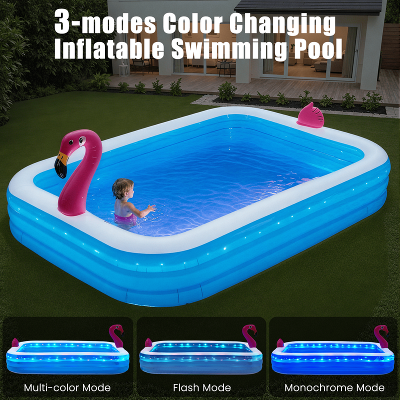 119" X 86" X 21" Inflatable LED Pool with 3 Modes, Electric Pump, Family Blow-Up3