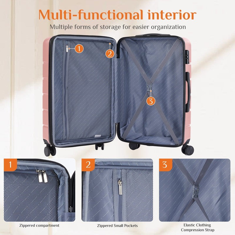 3-Piece Hard Shell Luggage Set ABS Expandable Spinner TSA Lock Pink2