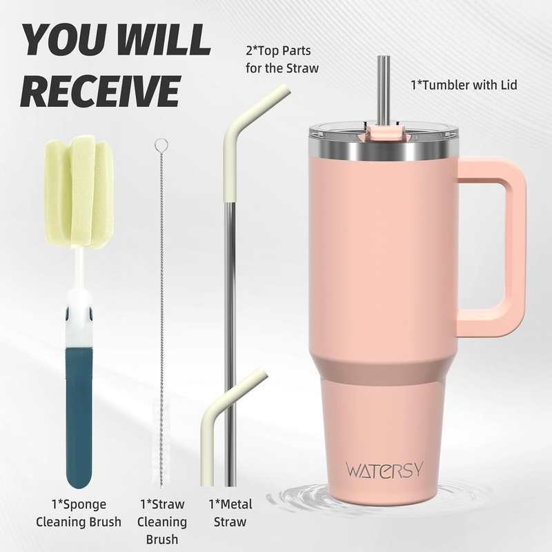 40oz Stainless Steel Tumbler w/ Handle Straw Lid Insulated Pale Sage2