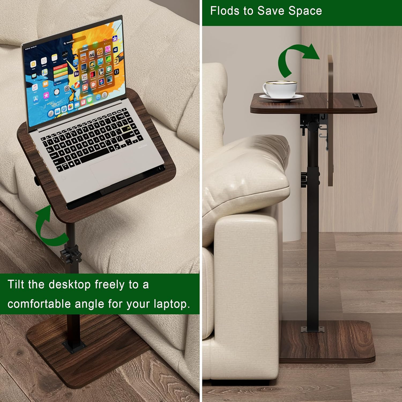 Sofa Side Table Swivel Adjustable Height Laptop Tablet Holder Small Space Black6