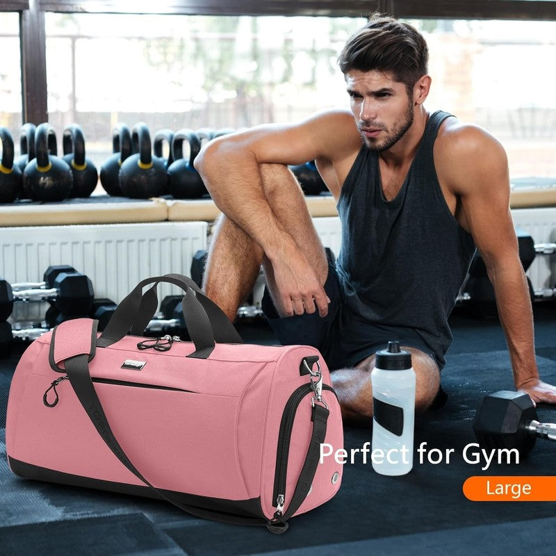 Gym Bag Unisex Duffel Shoe Compartment Wet Pocket Travel Sports Pink M1