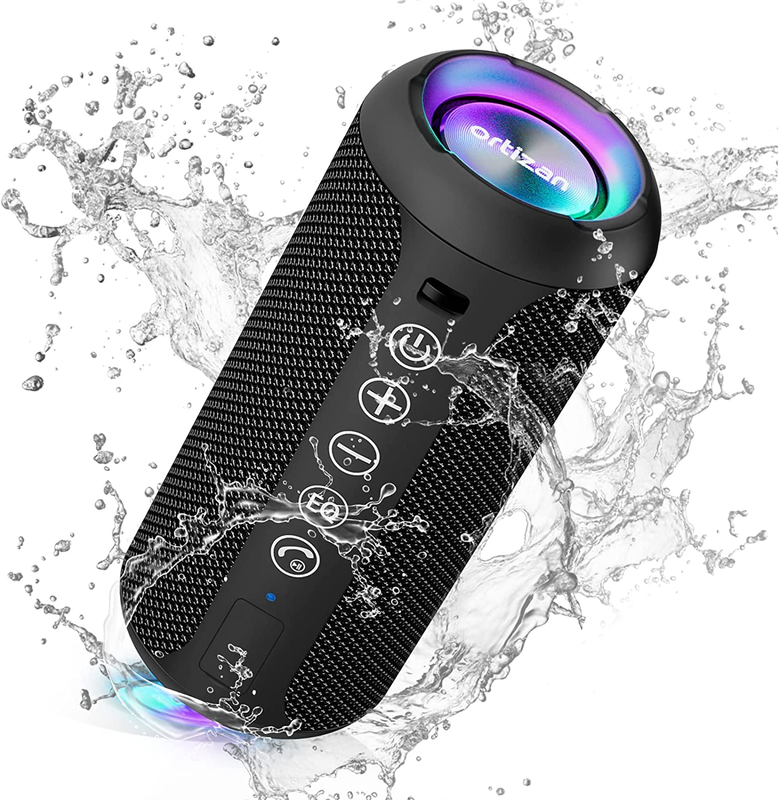 24W Bluetooth Speaker, IPX7 Waterproof, Deep Bass, LED Lights, 30H Play, Black9