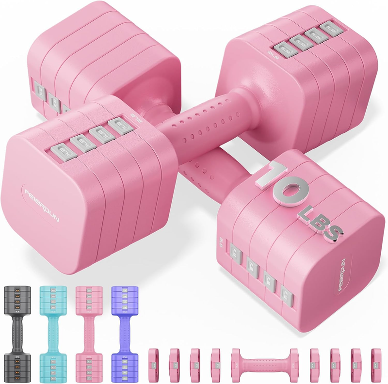 5-in-1 Adjustable Dumbbells 12/20lb Dual-Stable Set for Women Home Gym10