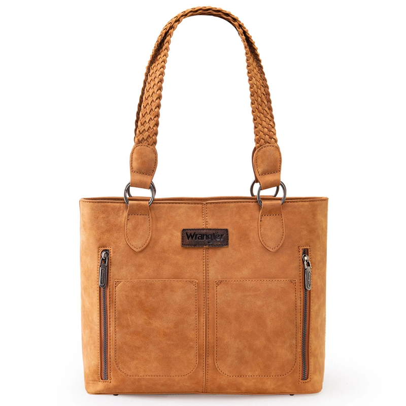 Wrangler Distressed Tote Bag Women Western Purse Multi Pocket Shoulder Bag Tan5