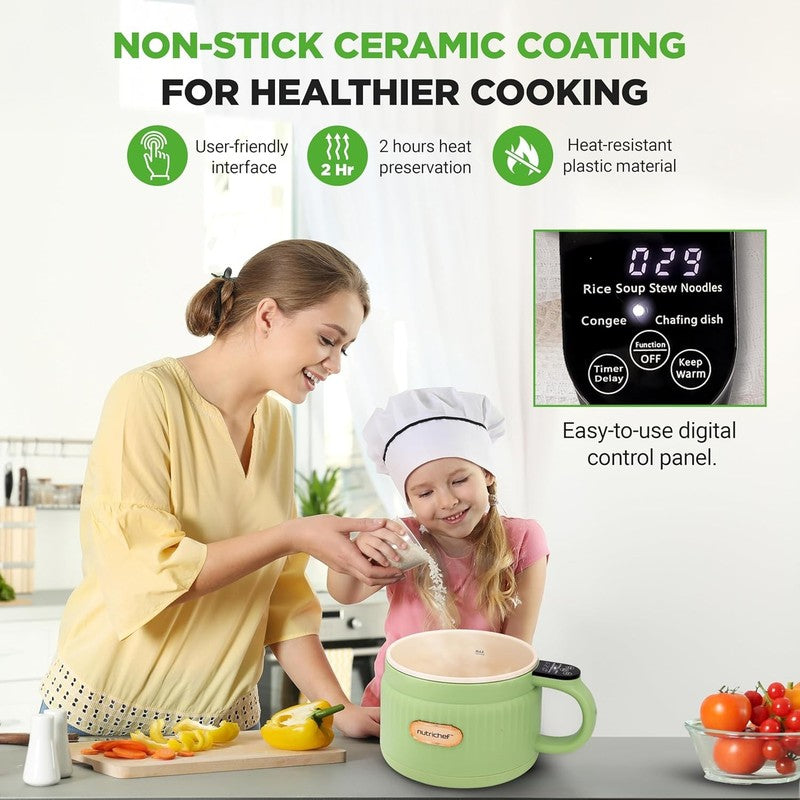 1.6QT Portable Electric Rice Cooker Lunch Maker Nonstick 6 Modes Green2