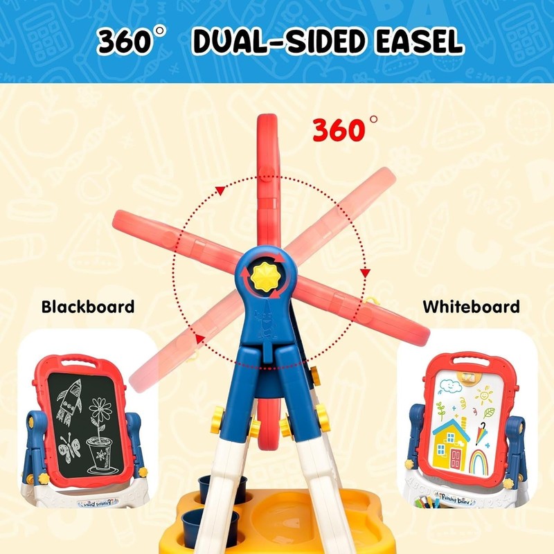 Art Easel for Kids, Adjustable Double-Sided with Chalk Board & Magnetic Whiteboa4