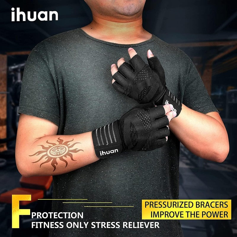 Ventilated Weightlifting Gloves with Wrist Wrap Support for Men and Women1