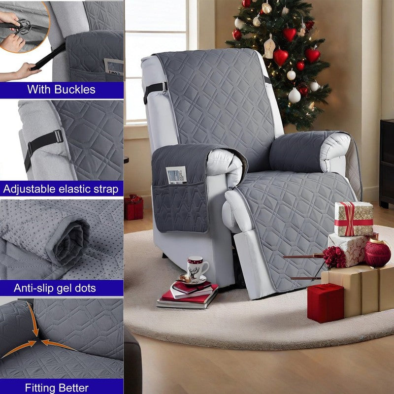 Waterproof Recliner Chair Cover Dark Gray 28" 5-Layer Anti-Slip with Side Pocket4