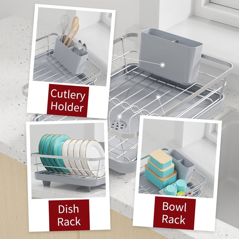 Large Compact Dish Drying Rack for Kitchen Counter Silver5