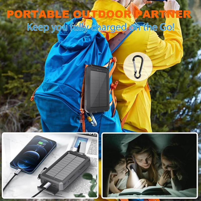 20000mAh Solar Power Bank 4 Cables USB-C Waterproof Dual Flashlight Camping7