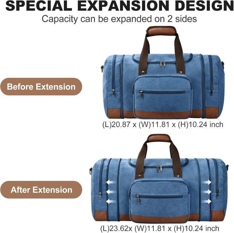 50L Canvas Duffle Bag Blue w/ Toiletry Bag Travel Gym Weekender Carry On2