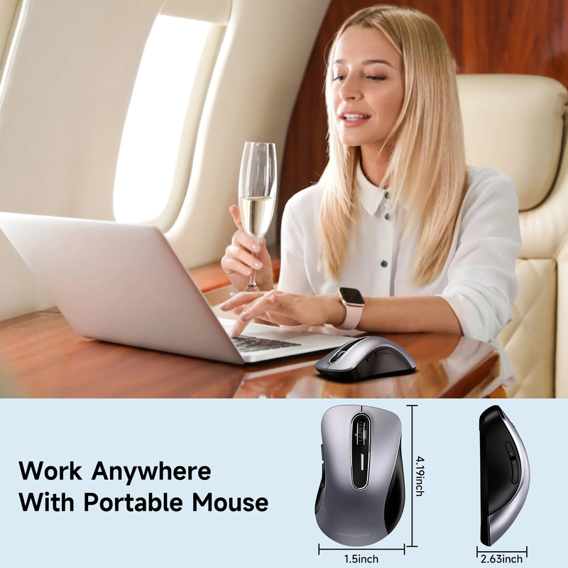 2.4GHz Wireless Mouse 1200 DPI 5 Button USB Receiver PC Laptop Silver Surfer2