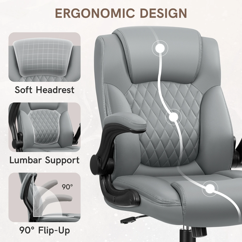 Ergonomic Leather Office Chair High Back Executive Desk Chair Gray2