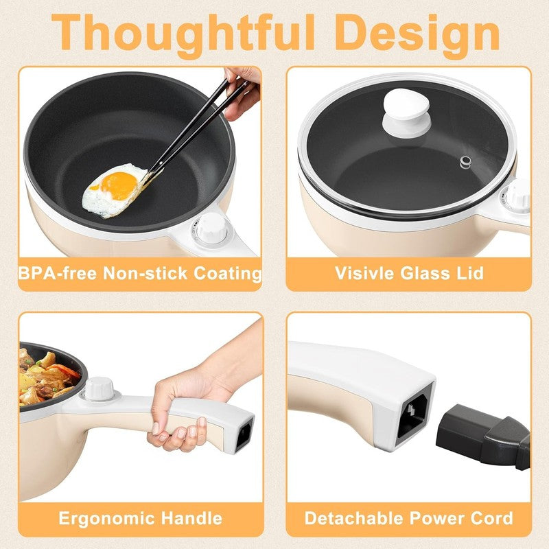 Electric Hot Pot 1.5L Mini Non Stick Sauté Pan Adjustable Power Portable6