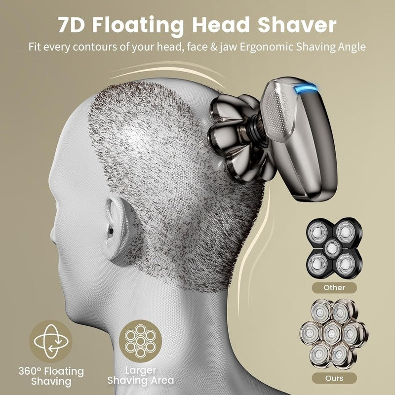 7D Waterproof Head Shaver for Bald Men with LED Display & Type-C Charge2